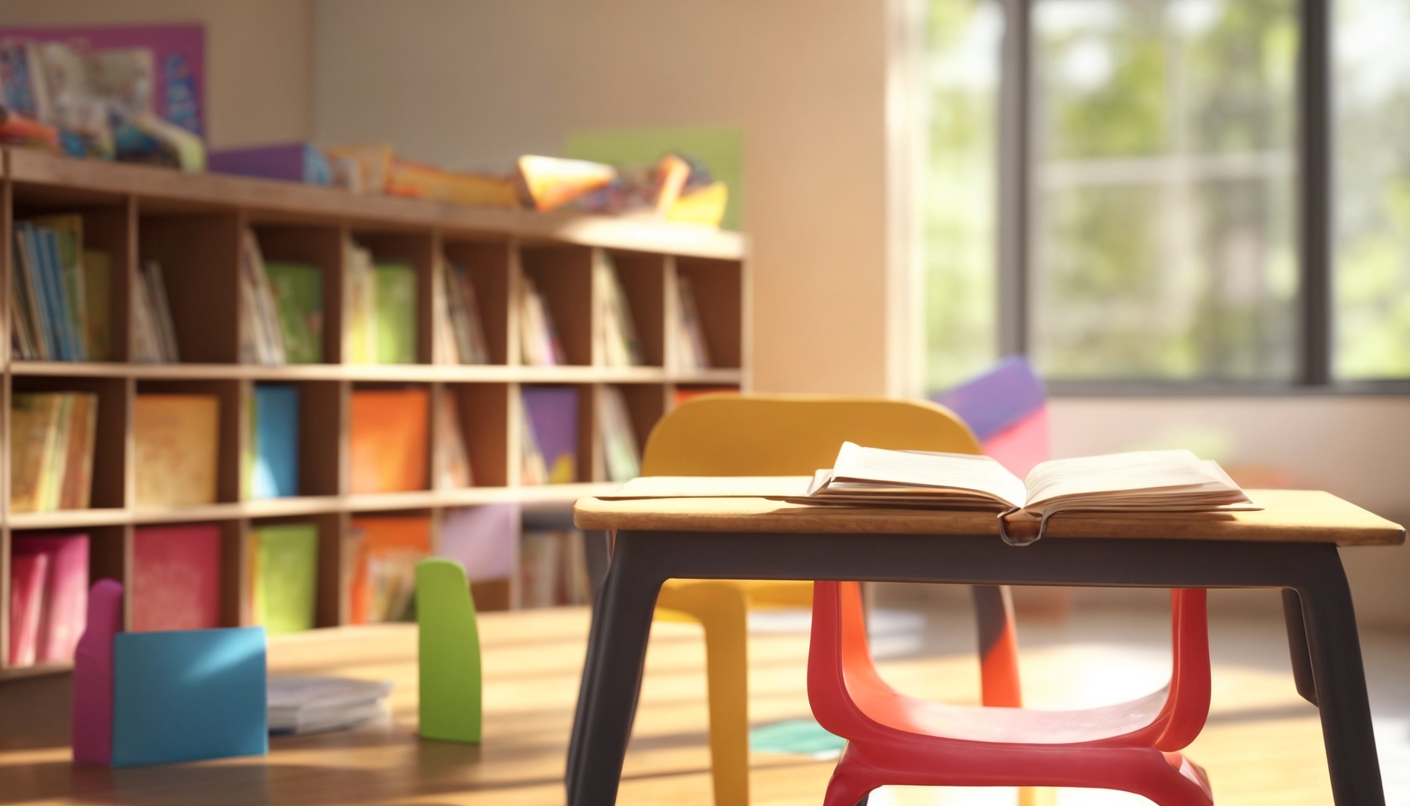 Open books and learning materials on a table representing family empowerment for children's education in a community setting