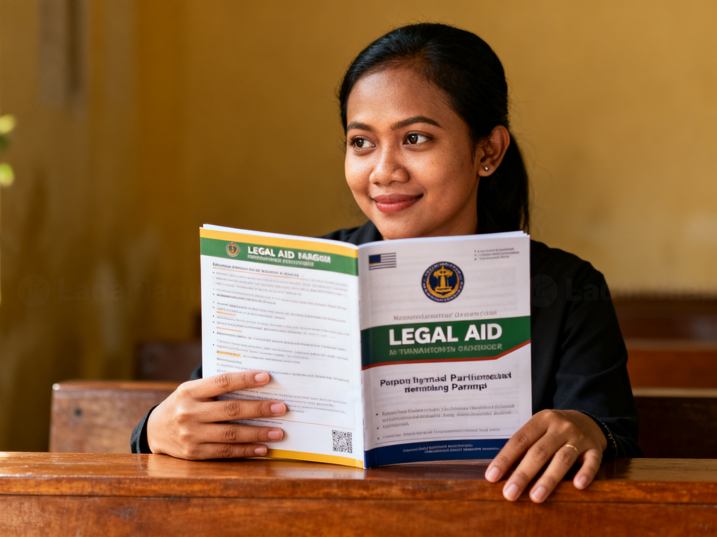 Legal aid pamphlet illustrates child family empowerment equality in community setting